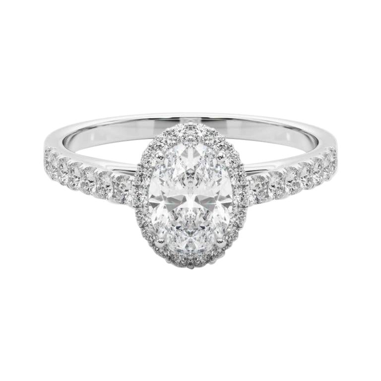 GIA Certificato 1.52 Carati Ovale aureola Pave  Anello con diamante