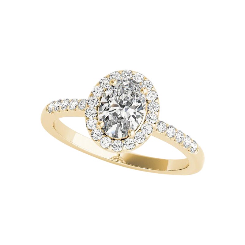 GIA Certified 1,52 Carat Oval Halo Pave Openwork Anello con diamanti in oro giallo 18K