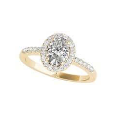 GIA Certified 1,52 Carat Oval Halo Pave Openwork Anello con diamanti in oro giallo 18K