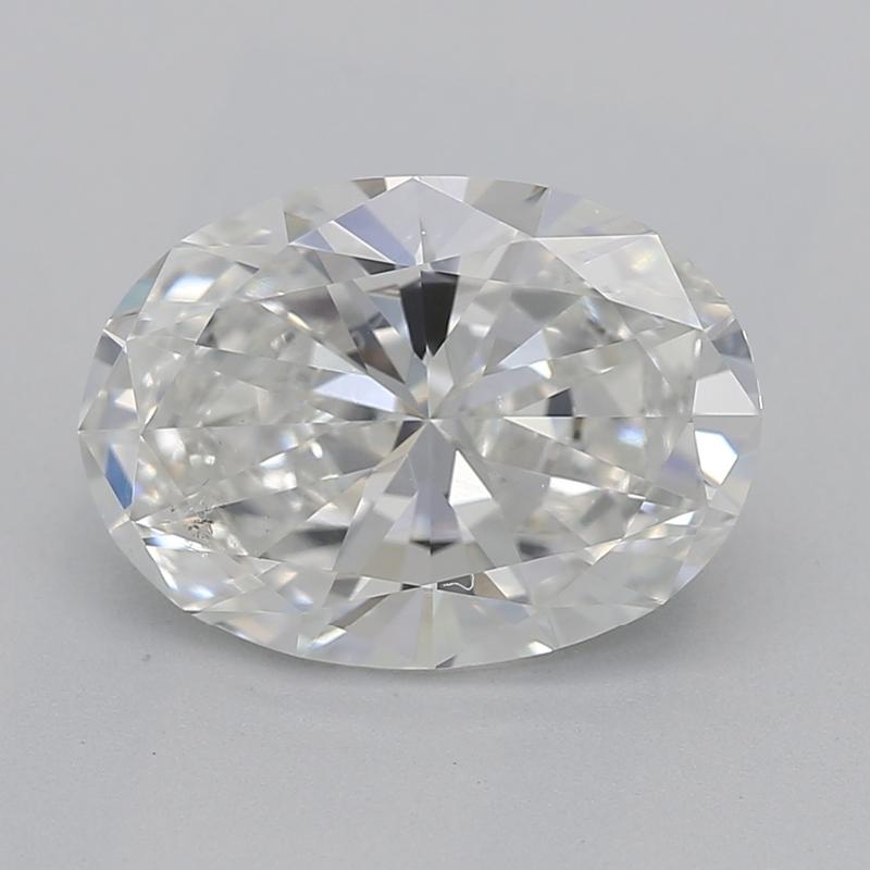 Elevate your jewelry collection with this stunning diamond ring featuring a remarkable oval H SI1 1.52 center stone. Set in a refined raised prong design, the centerpiece is complemented by a lustrous array of smaller round brilliant-cut diamonds,