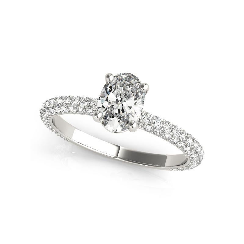 GIA Certified 1.52 Carat Oval Solitaire Pave 18K White Gold Diamond Ring In New Condition For Sale In New York, NY