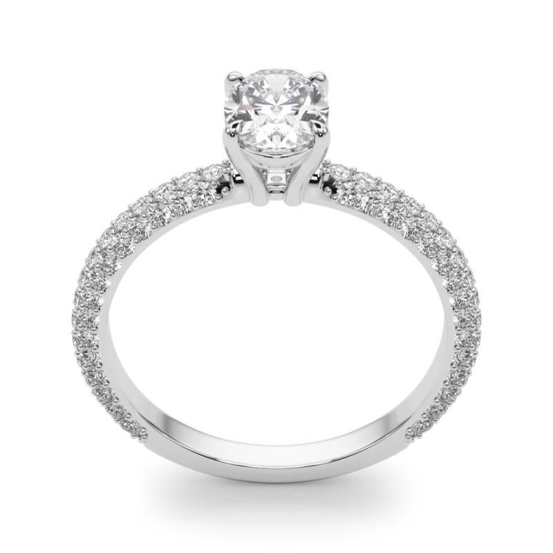 GIA Certified 1.52 Carat Oval Solitaire Pave 18K White Gold Diamond Ring For Sale 1