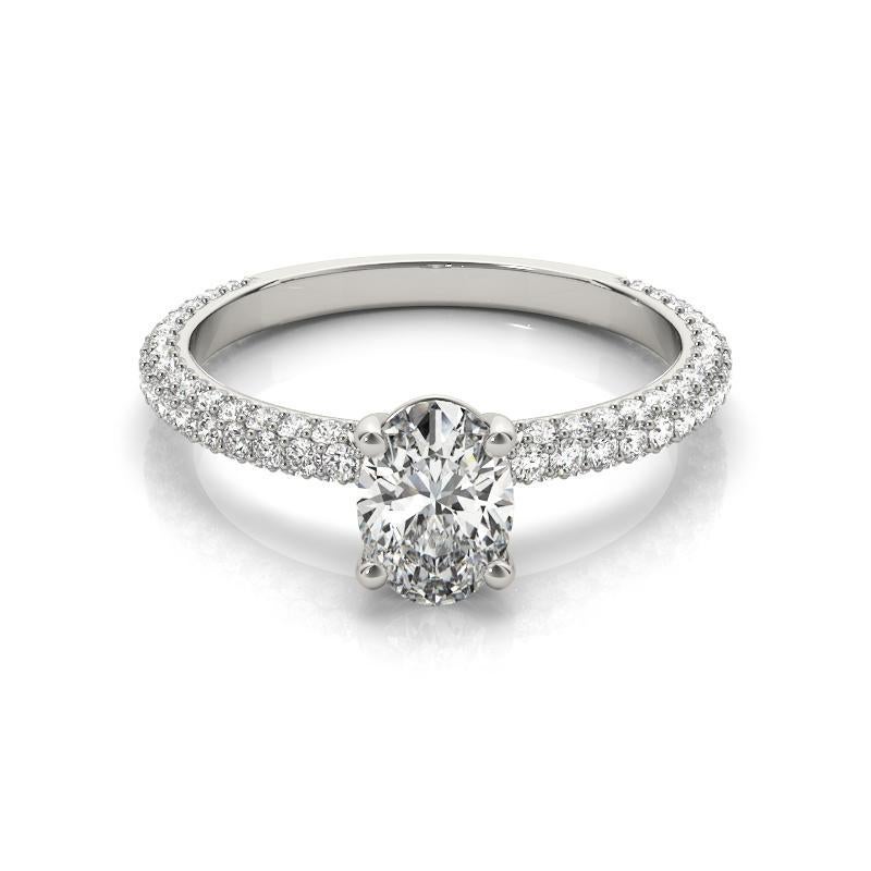 GIA zertifiziert 1,52 Karat Oval Solitär Pave 18K Weißgold Diamantring