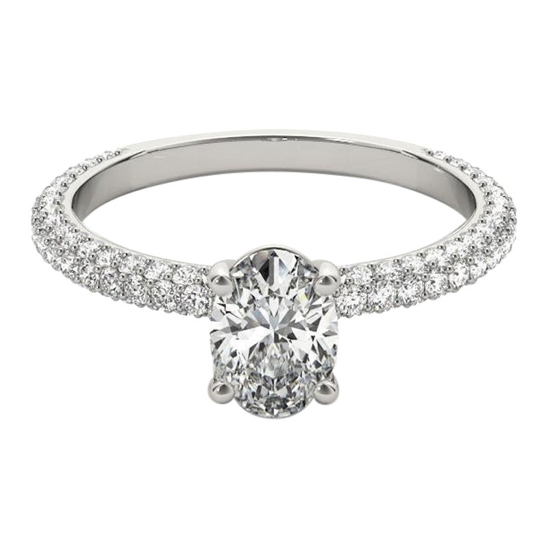 Anello con diamante solitario ovale Pave in oro bianco 18 carati certificato GIA da 1,52 carati