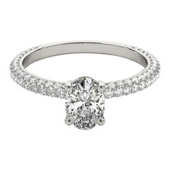 Anello con diamante solitario ovale Pave in oro bianco 18 carati certificato GIA da 1,52 carati