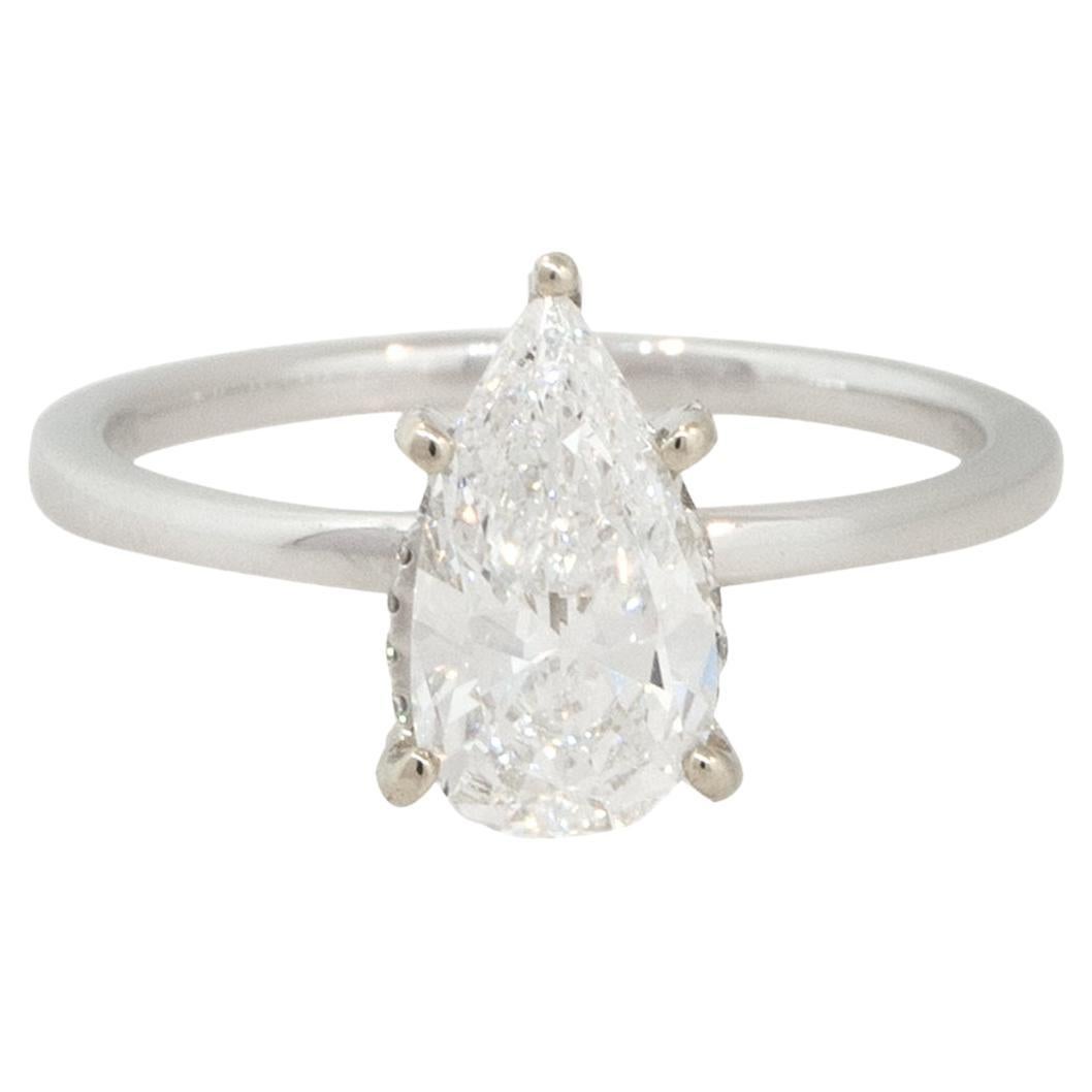 GIA Certified 1.52 Carat Pear Shaped Diamond Engagement Ring 18 Karat In Stock For Sale