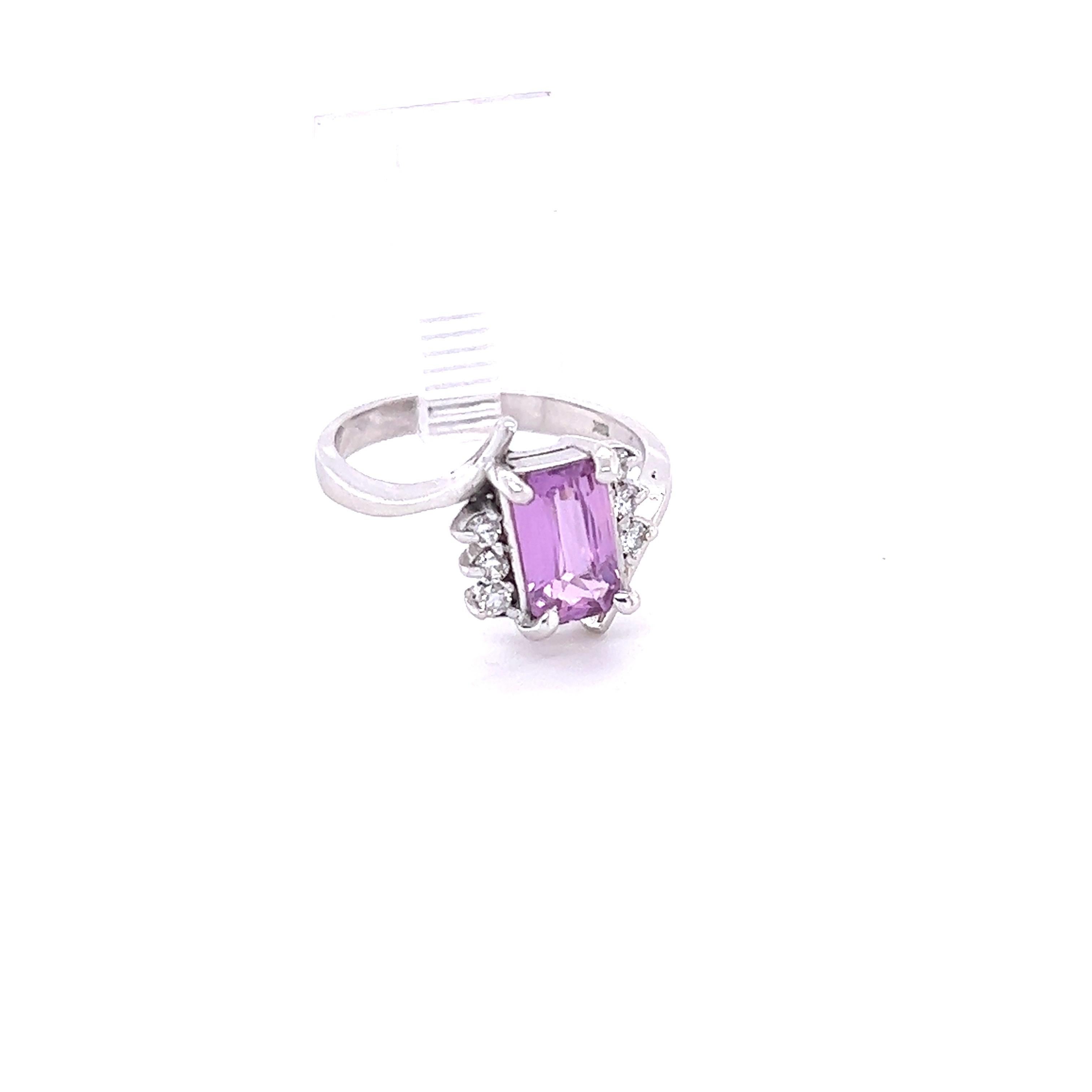 Emerald Cut GIA Certified 1.52 Carat Pink Sapphire Diamond White Gold Ring  For Sale