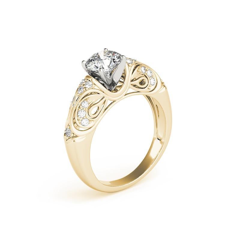 Bague à diamants certifiée GIA de 1,52 carat, de forme ronde, à volutes antiques et à dôme Pour femmes en vente
