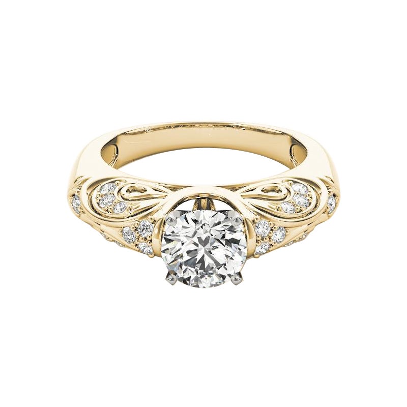 Bague à diamants certifiée GIA de 1,52 carat, de forme ronde, à volutes antiques et à dôme