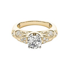 Bague à diamants certifiée GIA de 1,52 carat, de forme ronde, à volutes antiques et à dôme