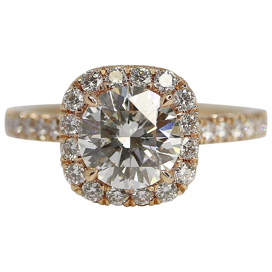 GIA Certified 1.52 Carat Round Brilliant Diamond Halo Ring For Sale