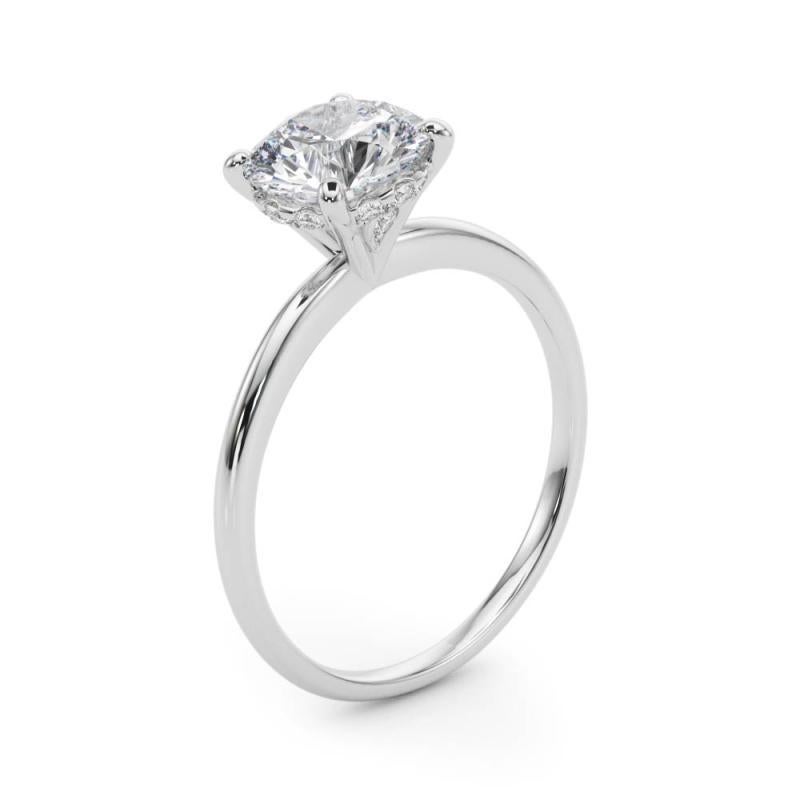 Donna Anello con diamante rotondo certificato GIA da 1,52 carati con diamante nascosto in platino in vendita