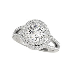 GIA Certified 1.52 Carat Round Double Halo Split Shank Diamond Ring