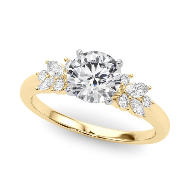 Taglio rotondo Anello con diamante da cattedrale con cluster di foglie rotonde da 1,52 carati certificato GIA in vendita