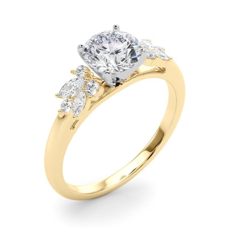 Donna Anello con diamante da cattedrale con cluster di foglie rotonde da 1,52 carati certificato GIA in vendita
