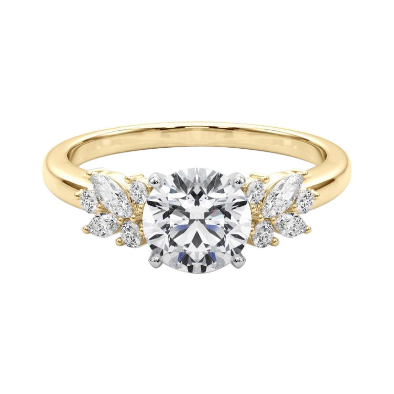 Bague à diamant cathédrale certifié GIA 1,52 carat Round Leaf Cluster