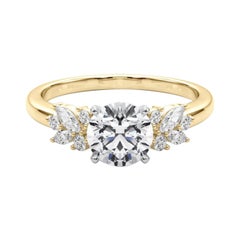 Bague à diamant cathédrale certifié GIA 1,52 carat Round Leaf Cluster