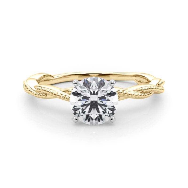 Taille ronde Bague à diamants certifiée GIA de 1,52 carat, ronde, avec anneau tressé et torsadé en vente