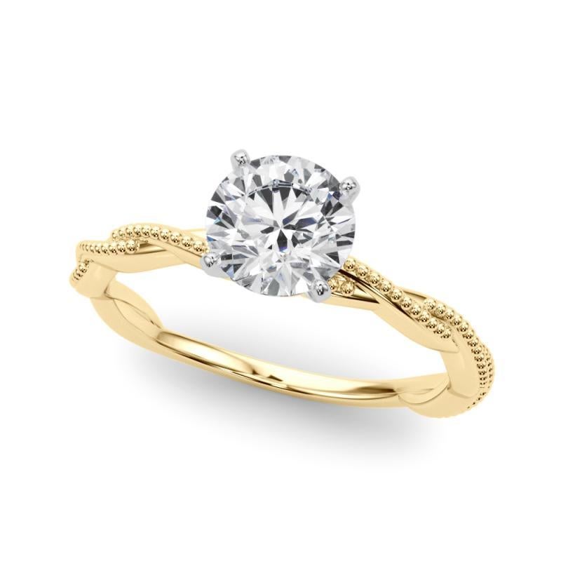 Bague à diamants certifiée GIA de 1,52 carat, ronde, avec anneau tressé et torsadé Pour femmes en vente