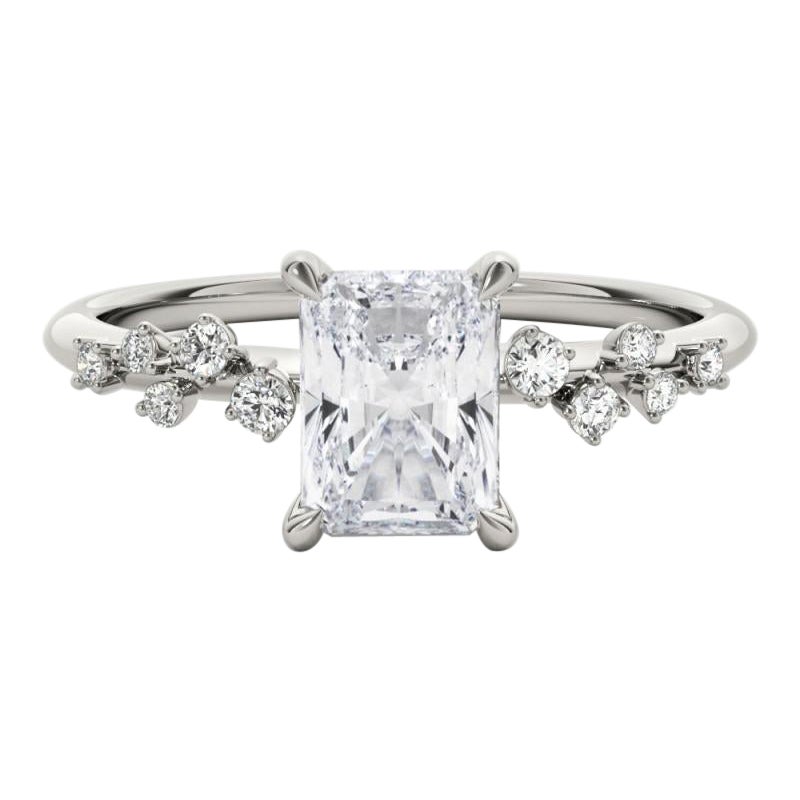 Bague à diamant radiant certifié GIA 1,52 carat Trellis Vine Cluster en vente