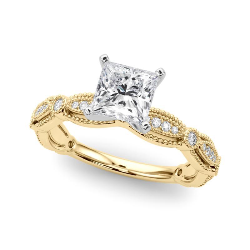 Taglio princess Anello di diamanti Vintage Princess Milgrain Band con certificazione GIA da 1,52 carati in vendita