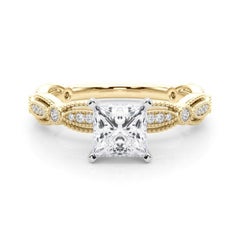 GIA zertifiziert 1,52 Karat Vintage Princess Milgrain Band Diamantring
