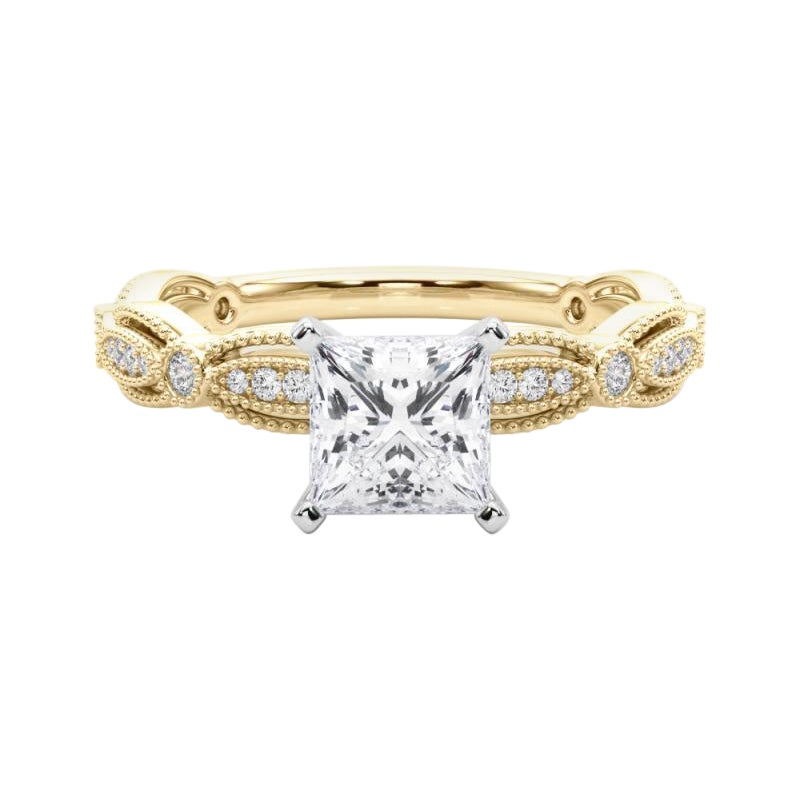 Anello di diamanti Vintage Princess Milgrain Band con certificazione GIA da 1,52 carati