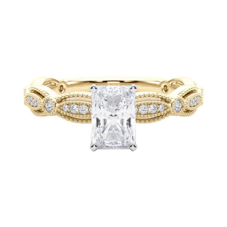 GIA Certified 1.52 Carat Vintage Radiant Milgrain Band Diamond Ring