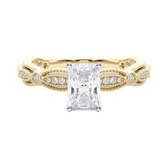 GIA Certified 1.52 Carat Vintage Radiant Milgrain Band Diamond Ring