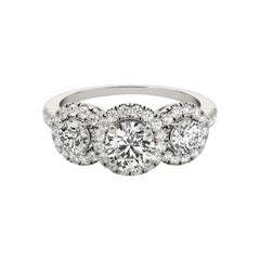 GIA Certified 1.52 Carat Vintage Round Halo Cluster White Gold Diamond Ring