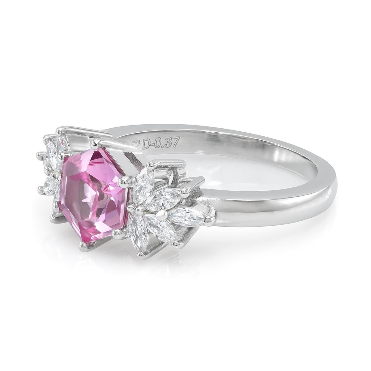 Mixed Cut GIA Certified 1.52 Carats Purple Pink Sapphire Diamonds set in Platinum Ring For Sale