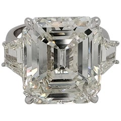 GIA Certified 15.22 Carat Emerald Cut M Si2 Three-Stone Ring