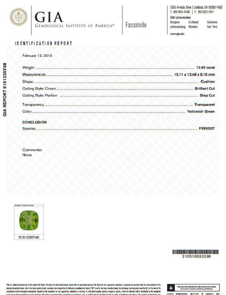 Anello con diamanti peridoto verde naturale certificato GIA 15,25ct 18kt a grappolo in vendita 5