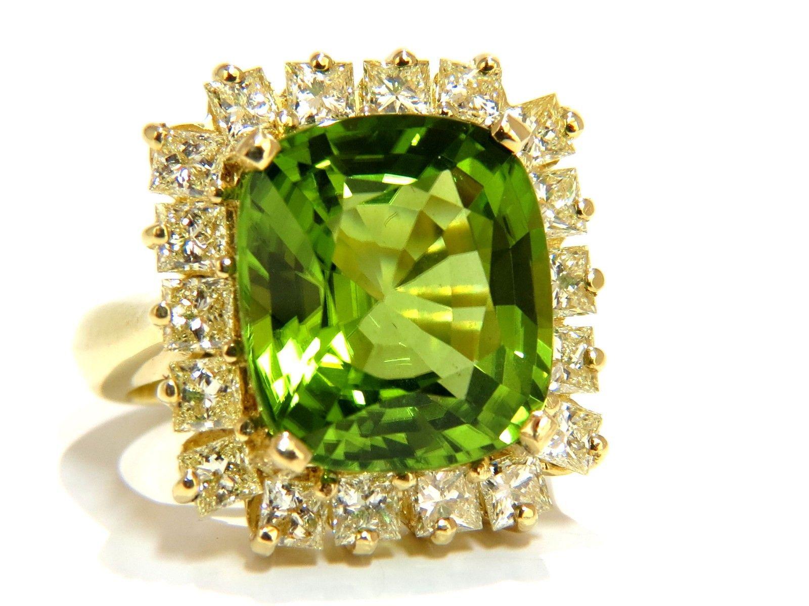 Investor's Glam Cocktail Class

Cushion Cut Peridot

GIA Certified 12.65ct. Natural Peridot ring.

Cushion cut, clean clarity & Transparent.

Classic Green Color

 Clean clarity.

15.11 X 13.48 X 8.15mm



2.60ct Side round diamonds 

Natural Fancy