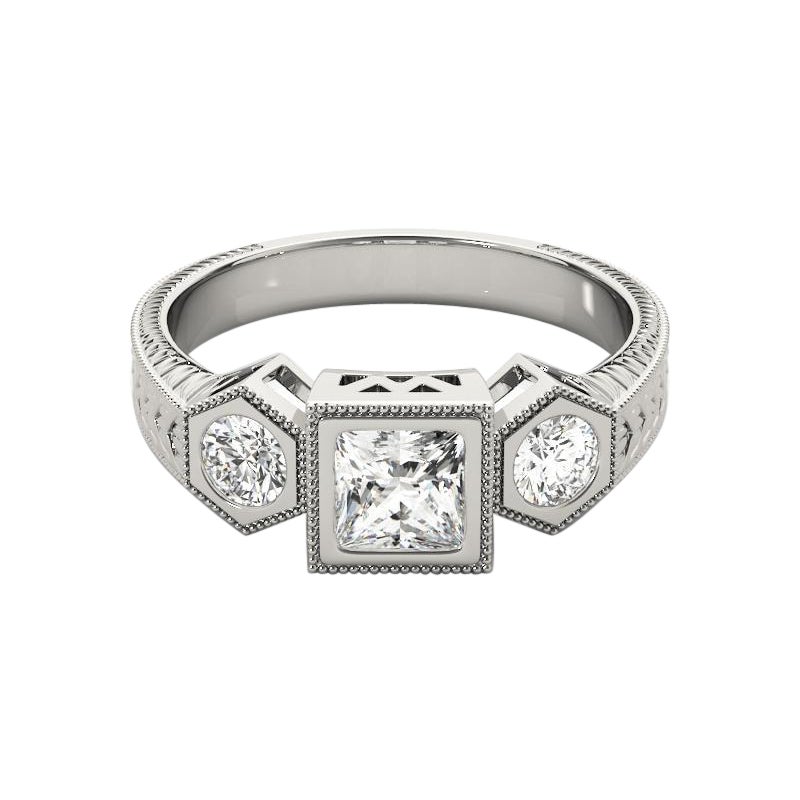 Anello con diamante a castone geometrico Princess a tre pietre certificato GIA 1.52ct