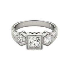 GIA Certified 1.52ct Princess Three-Stone Geometric Bezel Diamond Ring