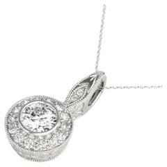 GIA Certified 1.52ct Round Diamond Milgrain Halo Pendant Necklace