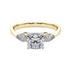GIA Certified 1.53 Carat Cushion East-West Three-Stone Diamond Ring