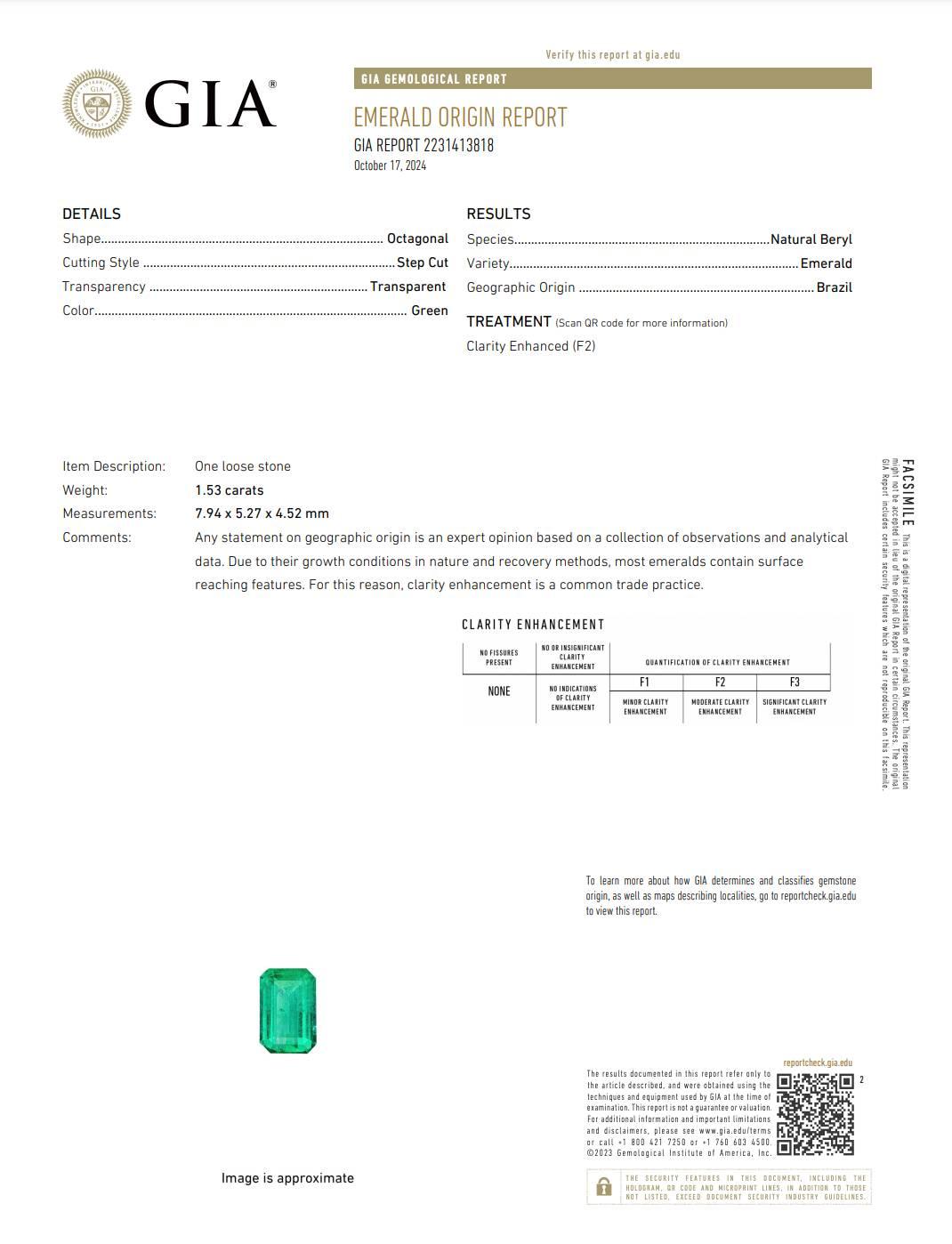 Women's GIA Certified 1.53 Carat Emerald & Natural Diamond Halo Engagement Ring For Sale