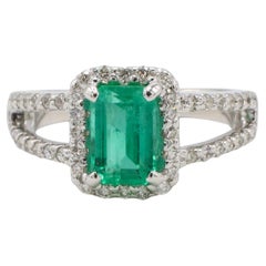 GIA Certified 1.53 Carat Emerald & Natural Diamond Halo Engagement Ring