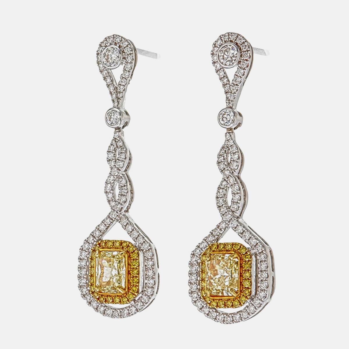 Boucles d'oreilles pendantes tressées en or, certifiées GIA, 1,53 carat de diamant jaune fantaisie en vente 2
