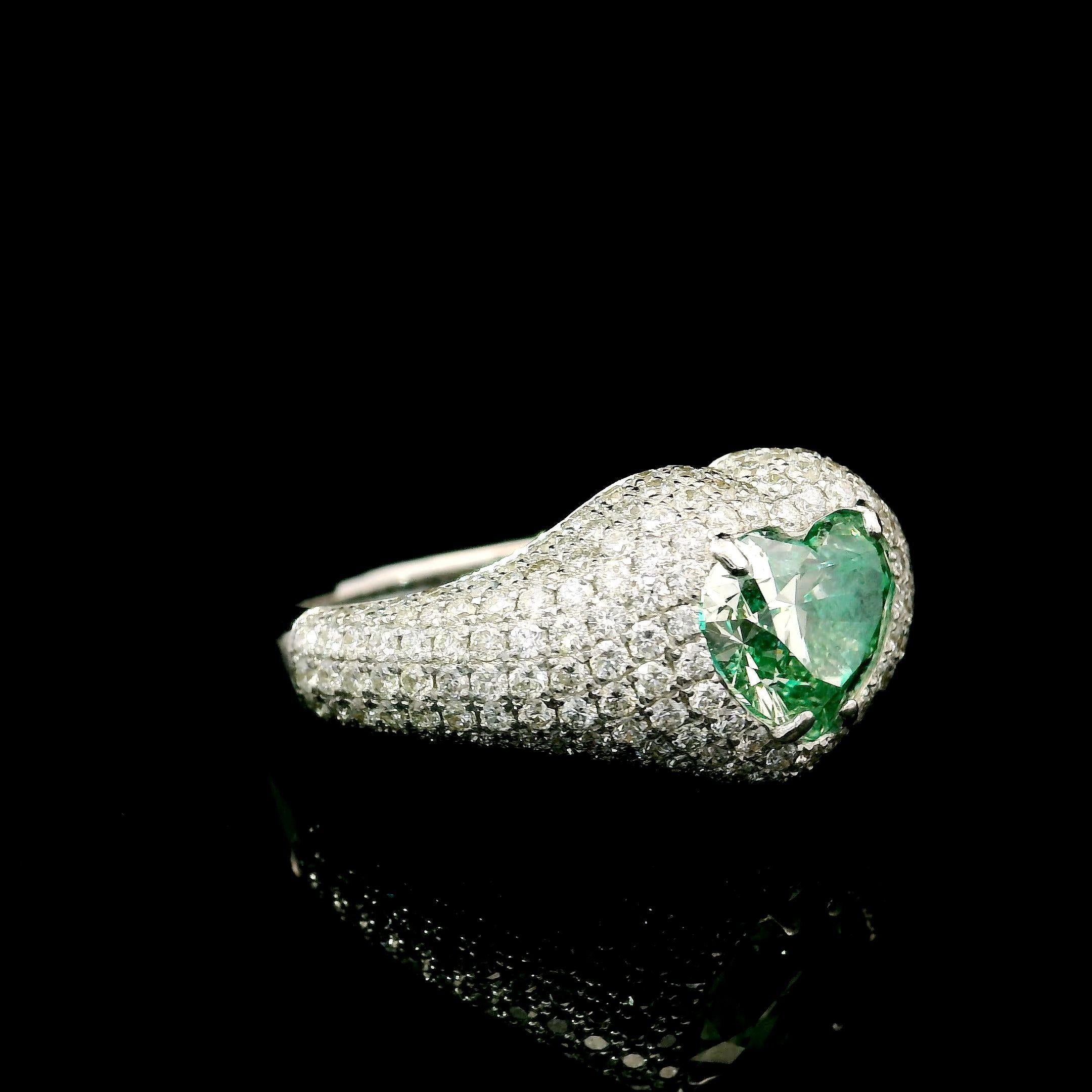 Heart Cut GIA Certified 1.53 Carat Light Green Yellow SI2 Clarity Diamond Ring For Sale