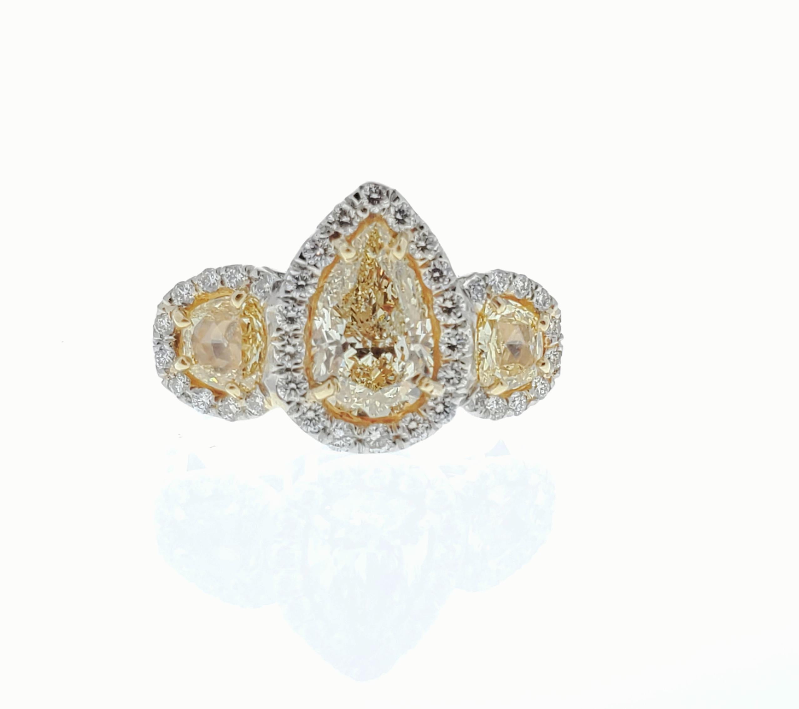 Contemporary GIA Certified 1.53 Carat Natural Yellow Diamond Ring in Platinum