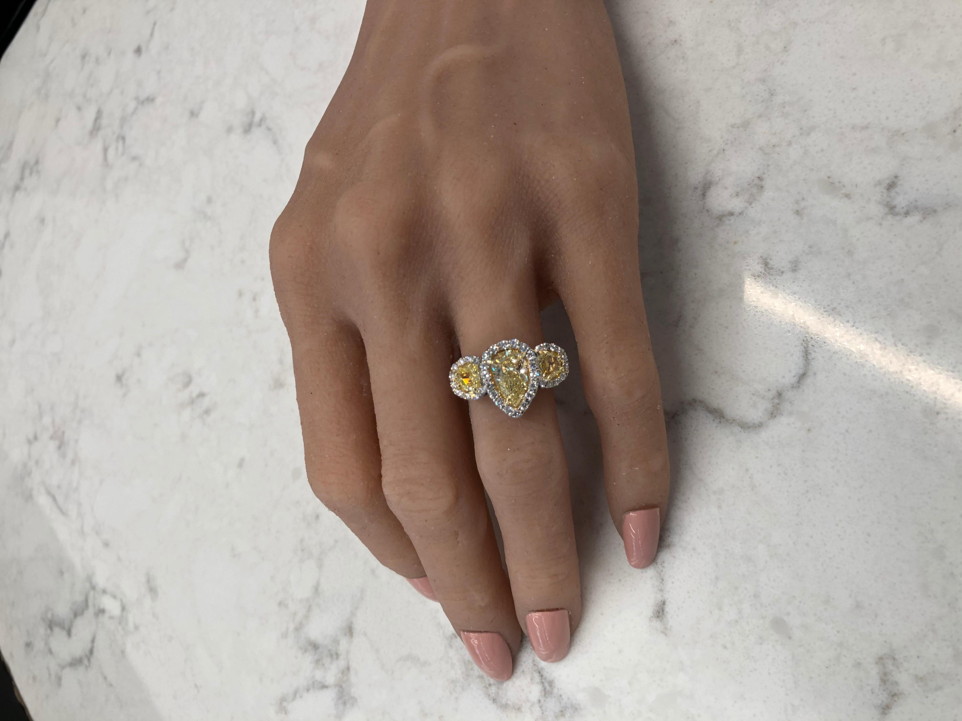 Pear Cut GIA Certified 1.53 Carat Natural Yellow Diamond Ring in Platinum