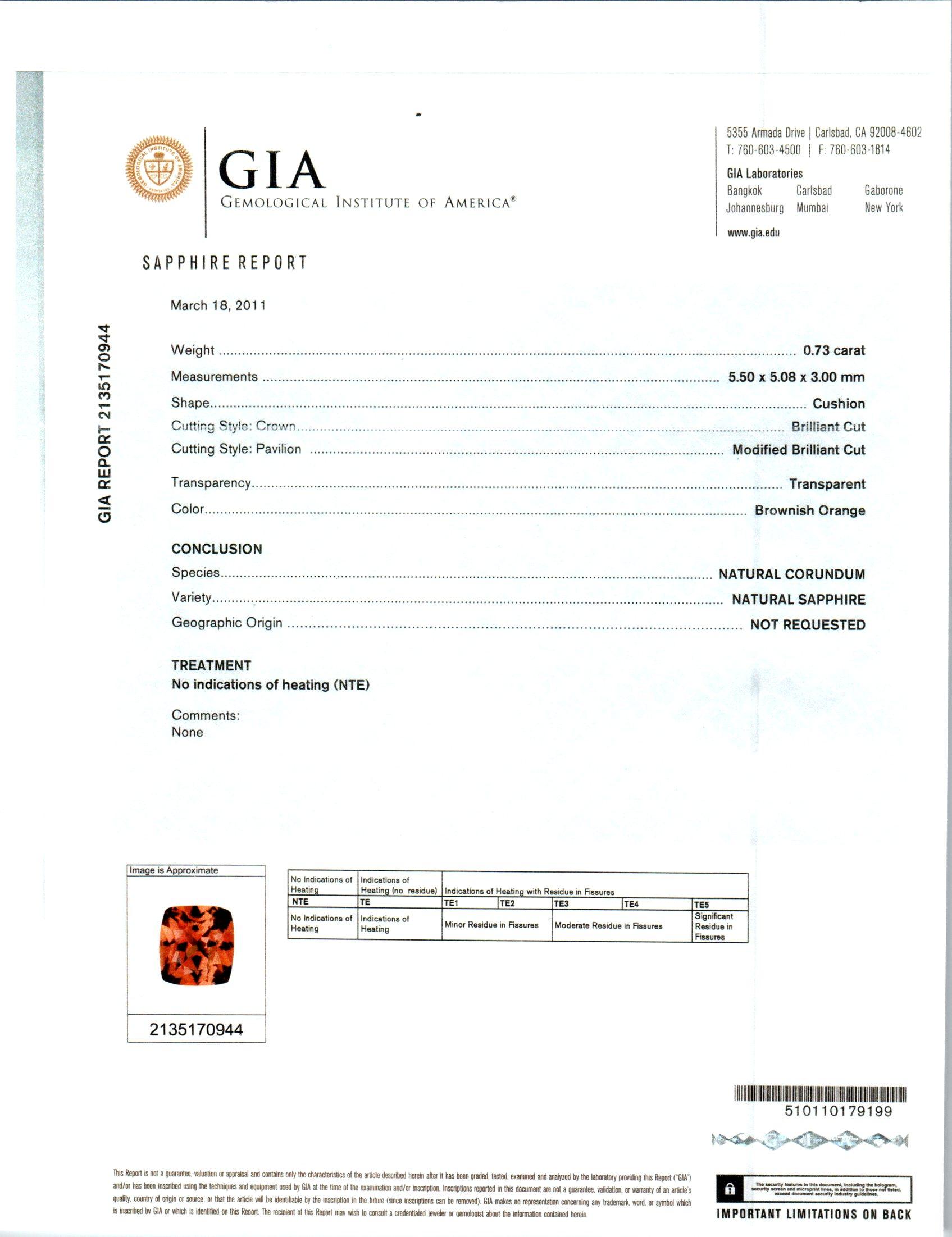 GIA Certified 1.53 Carat Orange Sapphire Diamond Platinum Dangle Earrings For Sale 1