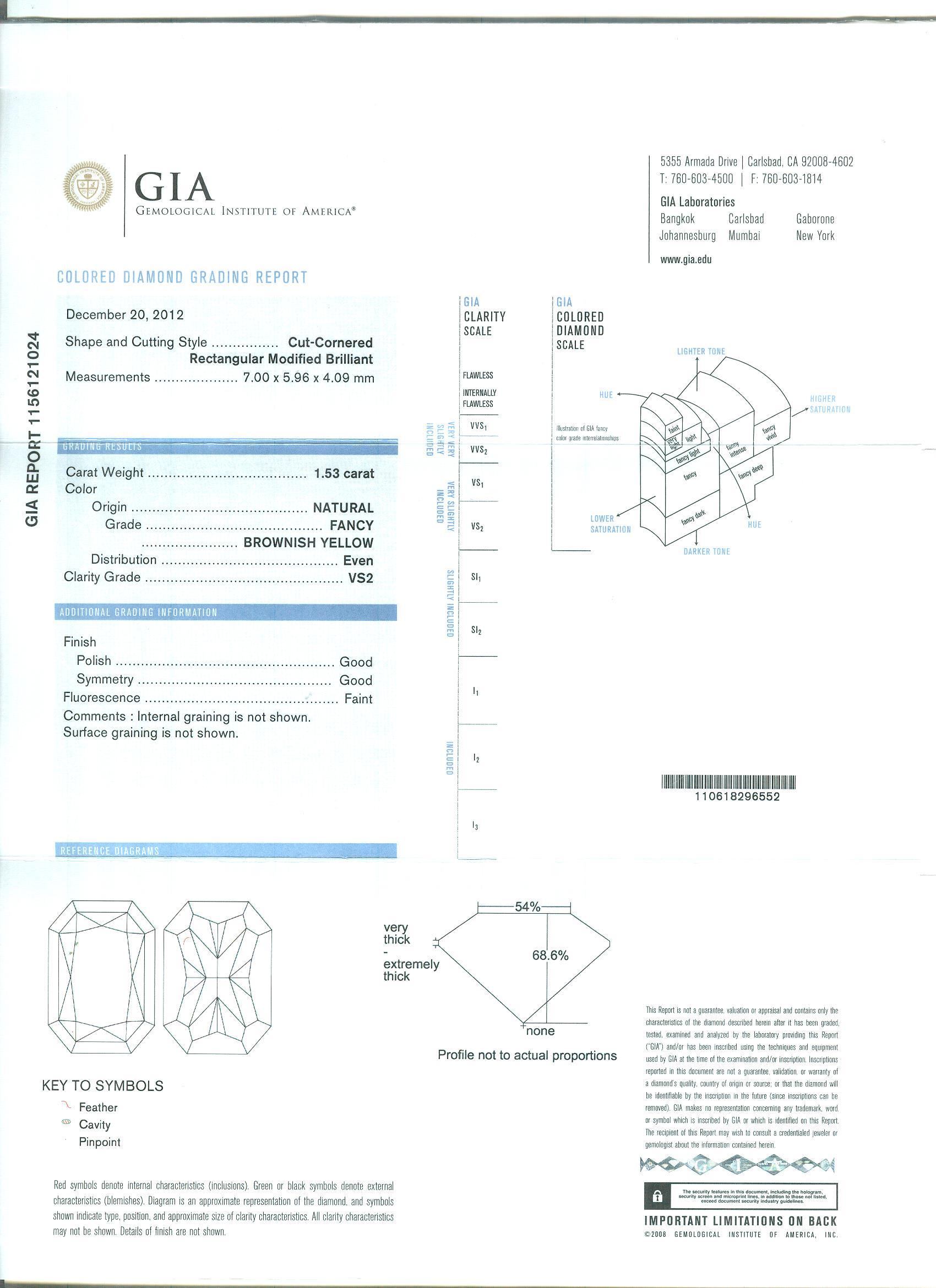 GIA Certified 1.53 Carat Radiant Cut Fancy Brownish Yellow Diamond Cocktail Ring In New Condition In Chicago, IL