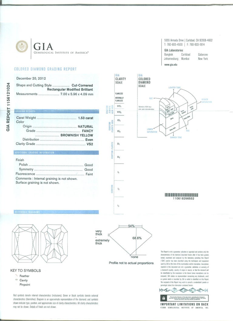 GIA Certified 1.53 Carat Radiant Cut Fancy Brownish Yellow Diamond ...