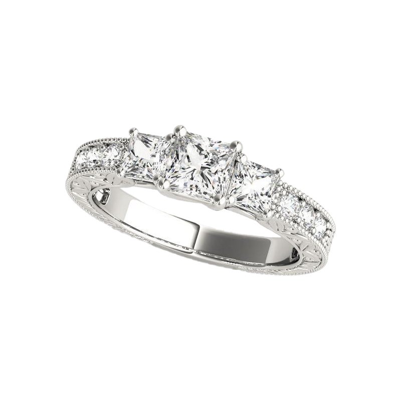 GIA Certified 1,53 Carat Three-Stone Princess Low Profile Platinum Diamond Ring