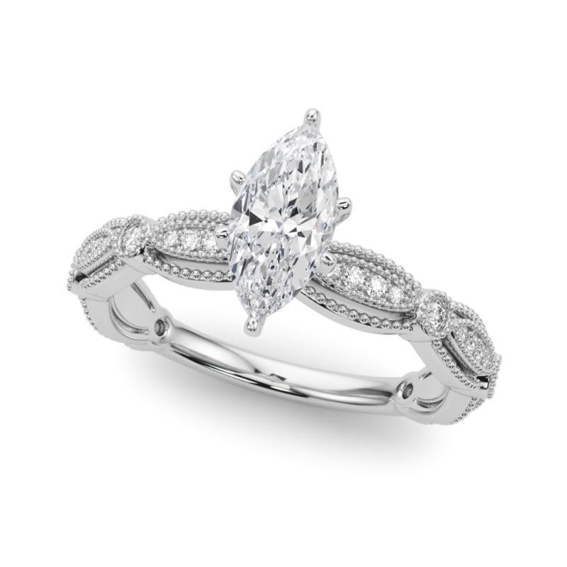 Contemporaneo Anello con diamante in platino certificato GIA da 1,53 carati con fascia a grana grossa vintage in vendita