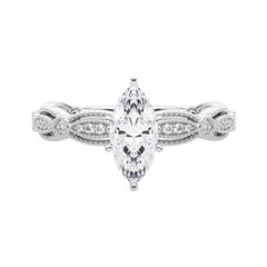 Anello con diamante in platino certificato GIA da 1,53 carati con fascia a grana grossa vintage